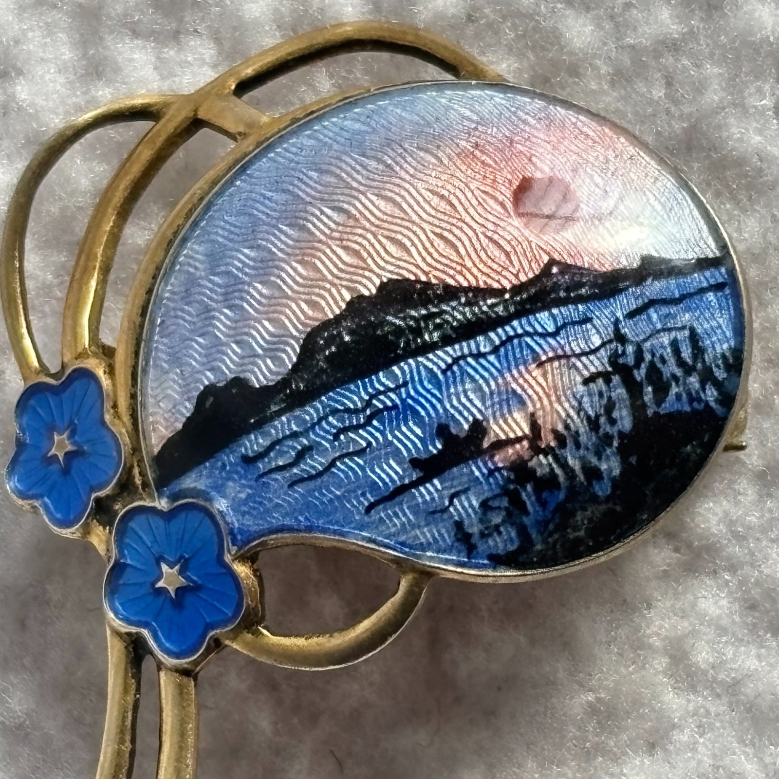 Vintage Norway Silver Guilloche Enamel Sunset Brooch Aksel Holmsen