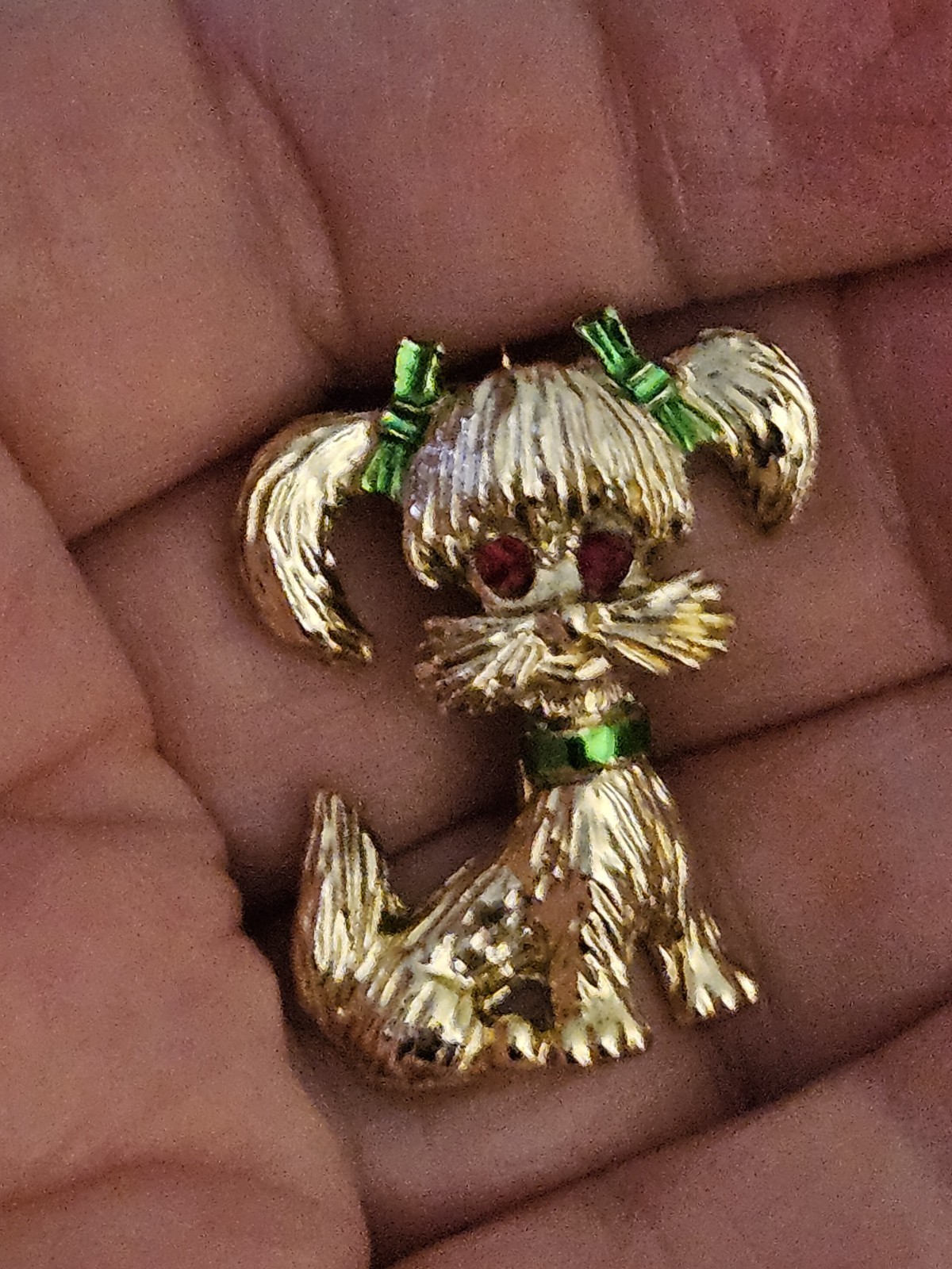 3 Vintage Gerry’s Dog Pins Gold Tone Red Rhinestone Eyes
