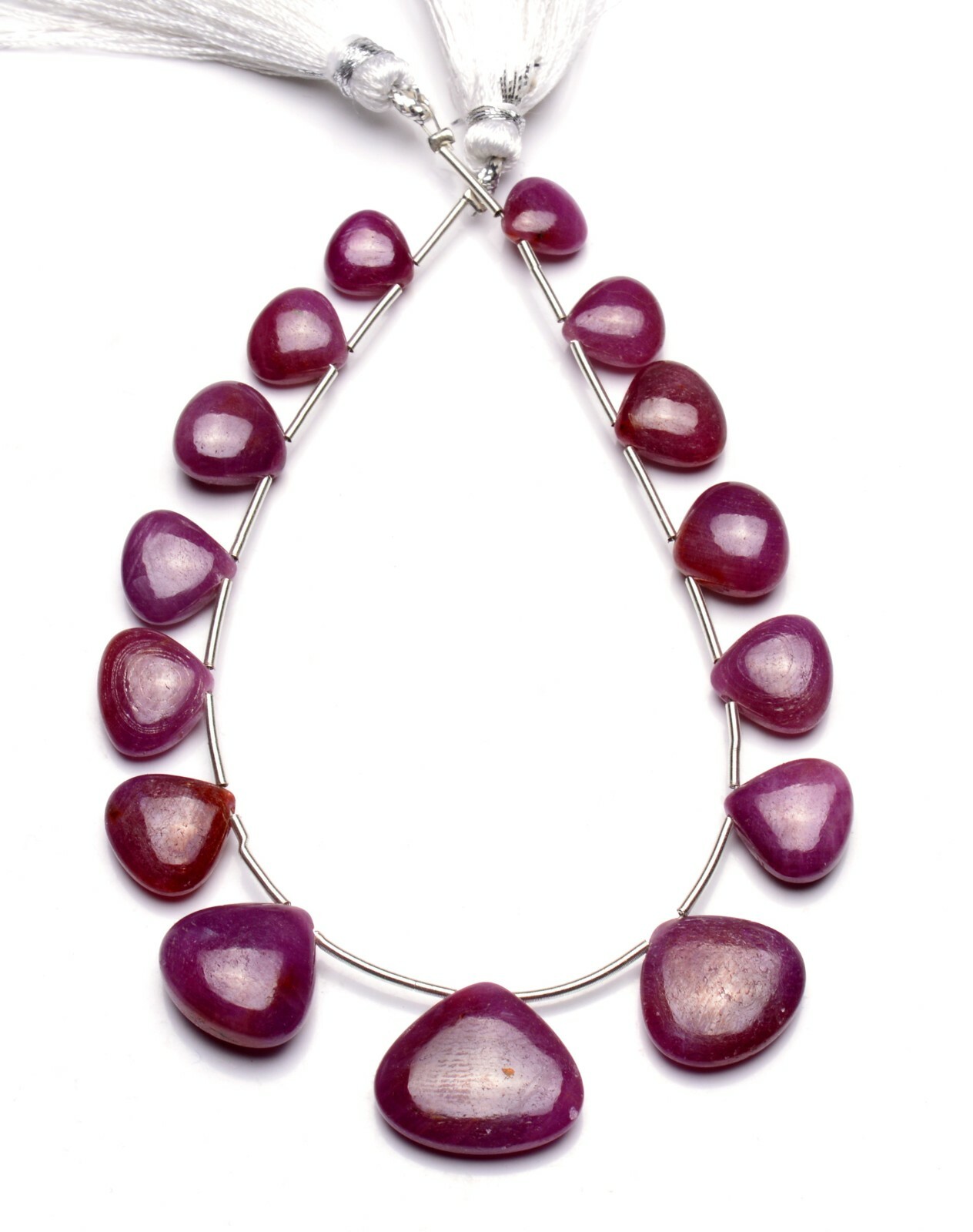 Natural Gem Myanmar Ruby 8 to 17MM Size Smooth Heart Shape Briolette Beads 8″