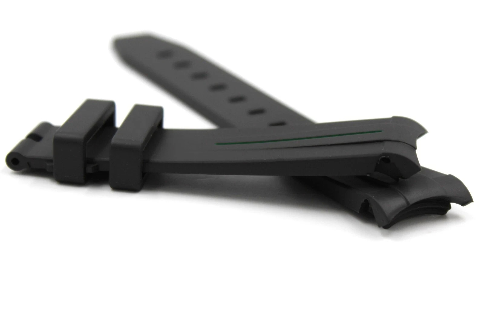 Black TPU Silicone Strap Green Strip 20/18mm Curved Handle Hypoallergenic New