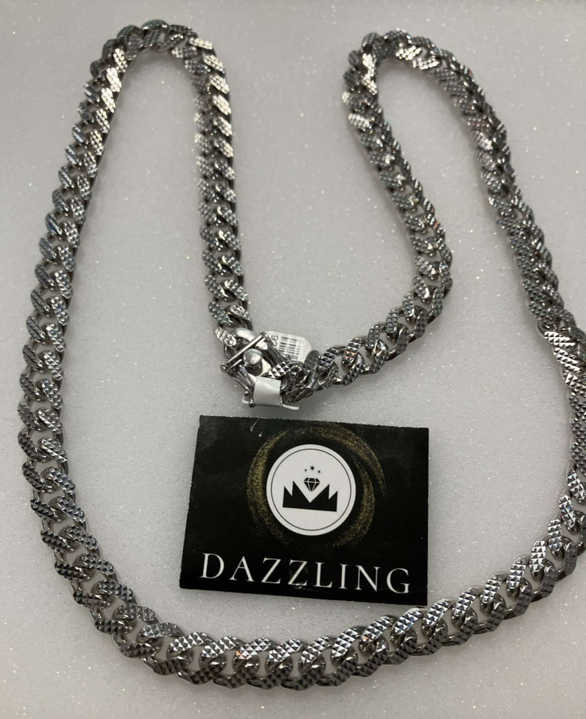 925 Sterling Silver Italy Solid Cuban Chain Dia-Cuts 129grams 9.7mm 26″ Box-Lock