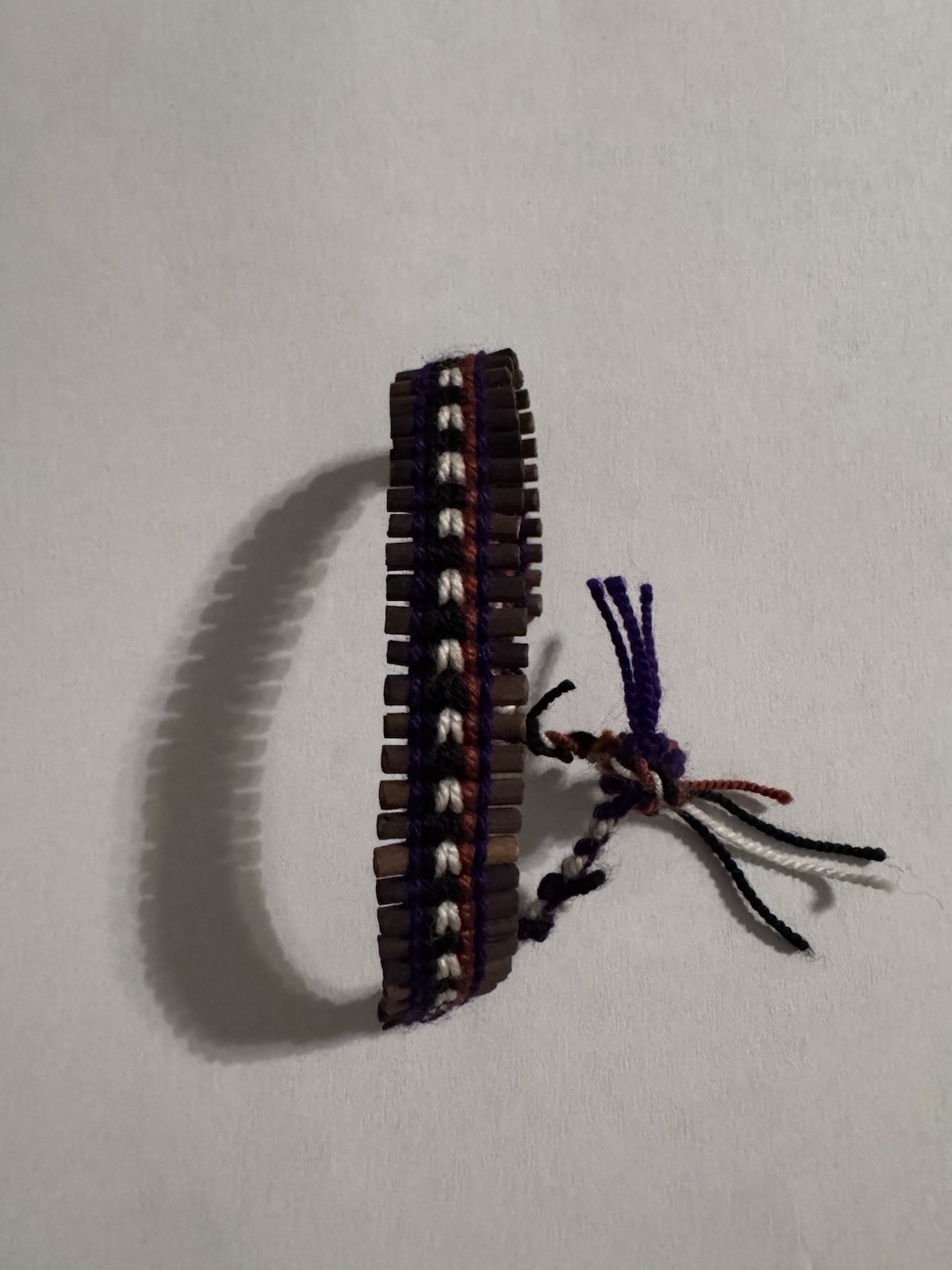 Purple Brown White Cord Beaded Wrap Bracelet, Adjustable Closure