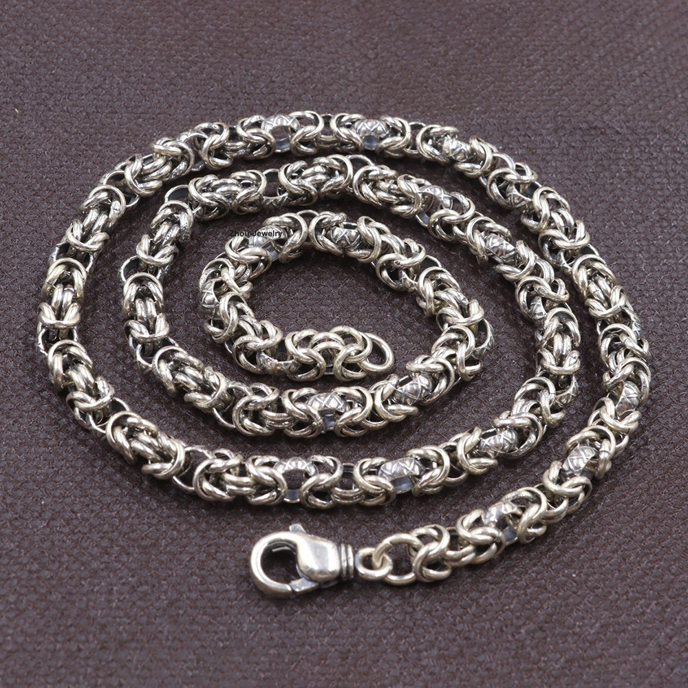 Men’s Necklace Real 925 Sterling Silver 6mm Byzantine Link Necklace 19.7inch