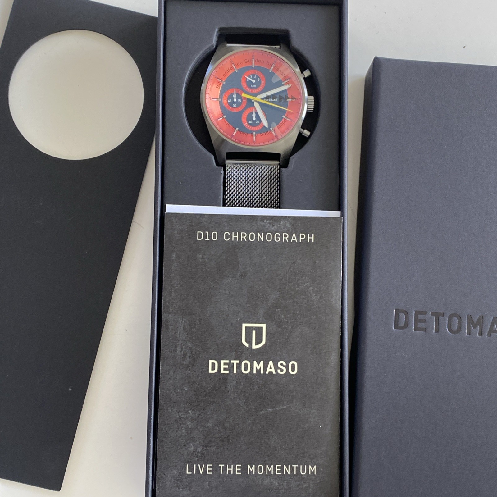 DETOMASO D10 CHRONOGRAPH GREY ORANGE 43mm MSRP £279 brand new with box & papers