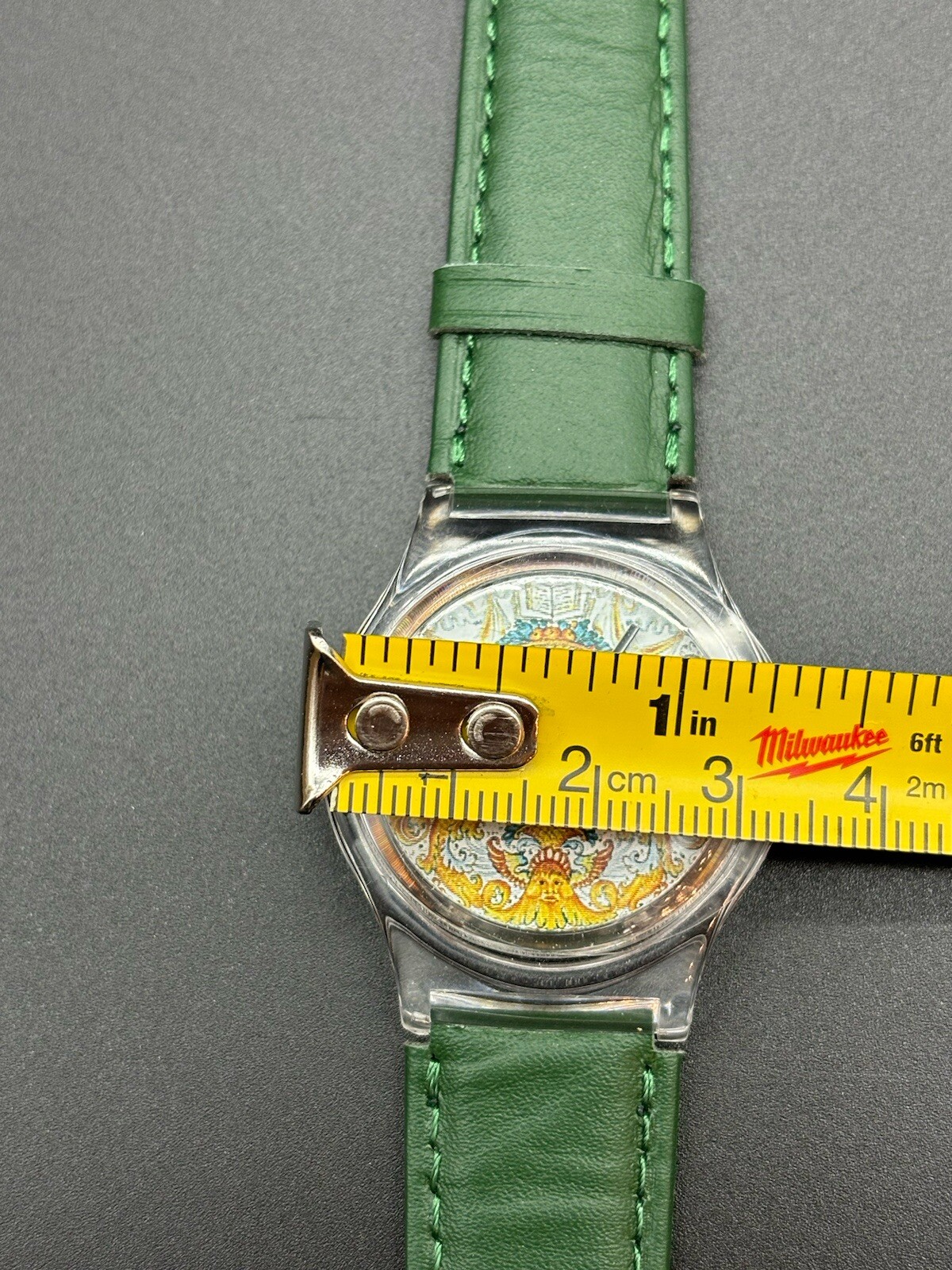 Vera Pelle Made In Italy Wrist Watch Green Strap Stainless Steel READ