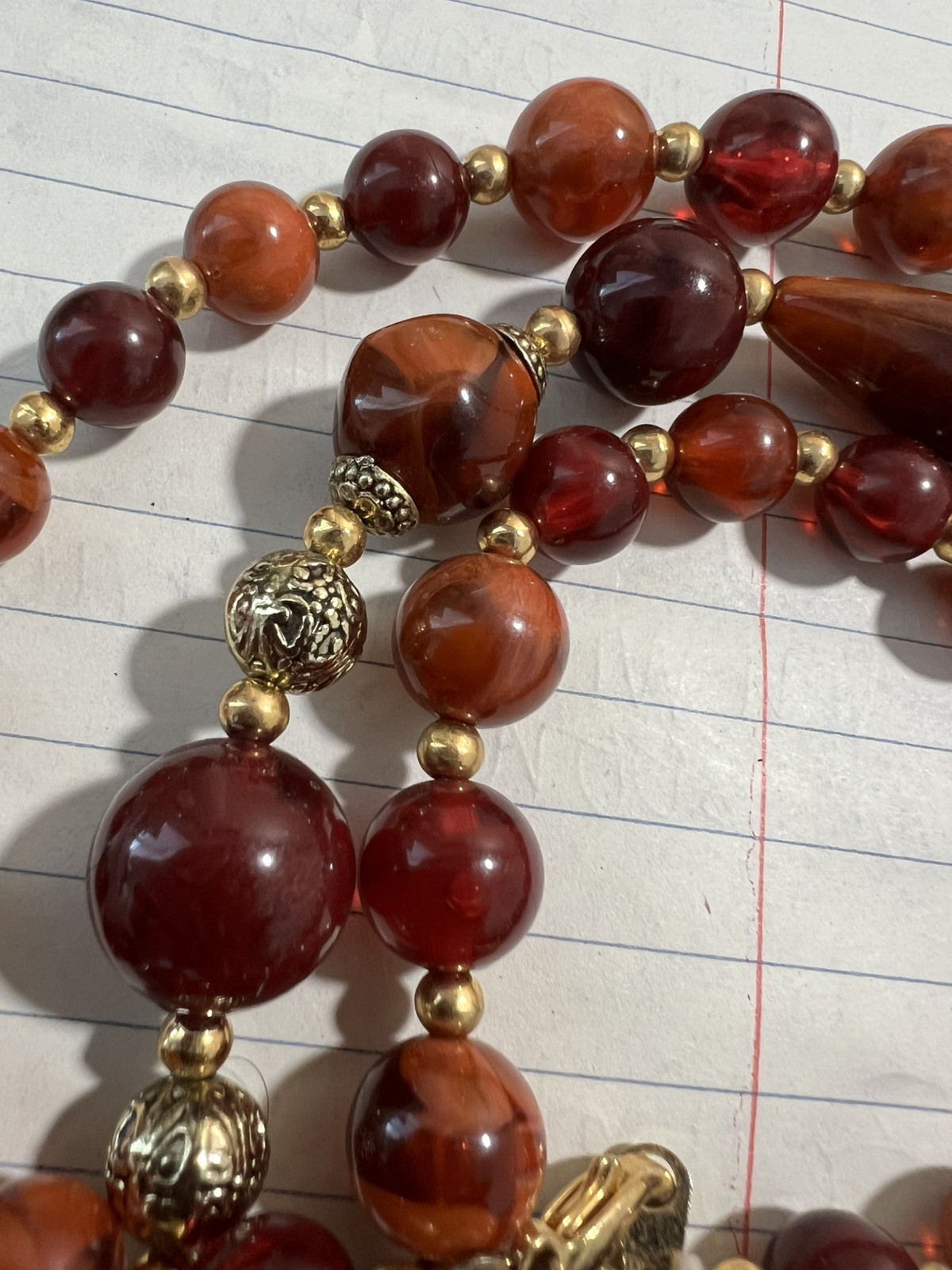 Creamy Blood Amber Gradient Beaded Necklace, 24 inches