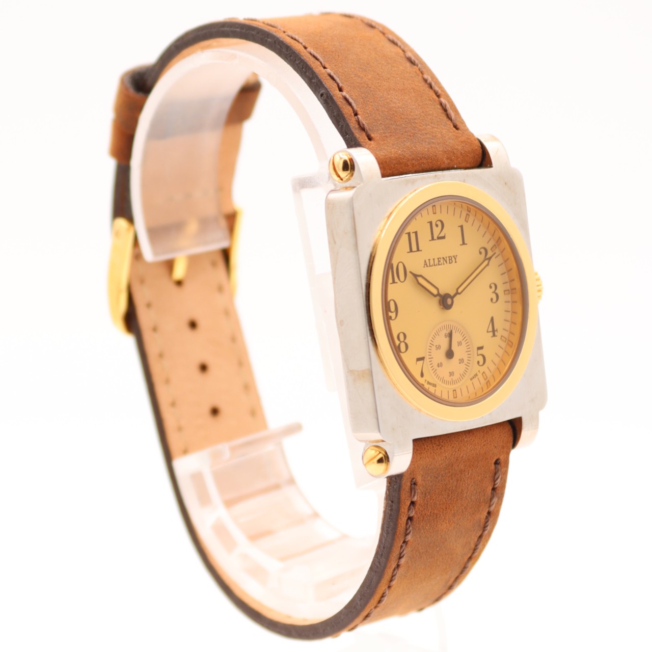 NOS 30mm Allenby 94214 Savannah 15J Men’s Quartz Wristwatch Steel & Gold Tone