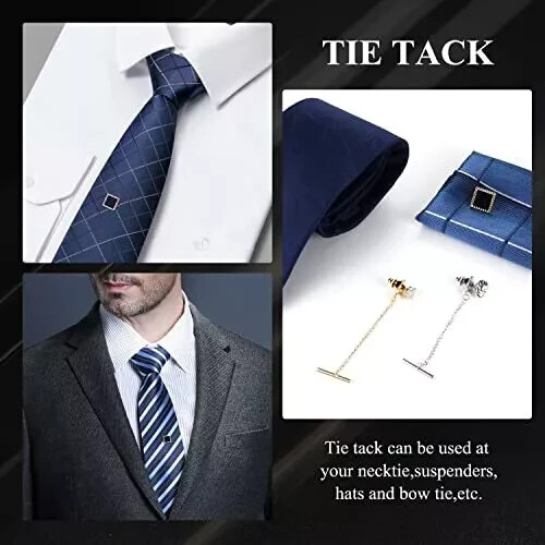 8 Pcs Tie Tacks for Men Tie Pins for Regular Ties Necktie 14K Gold Plated Men…