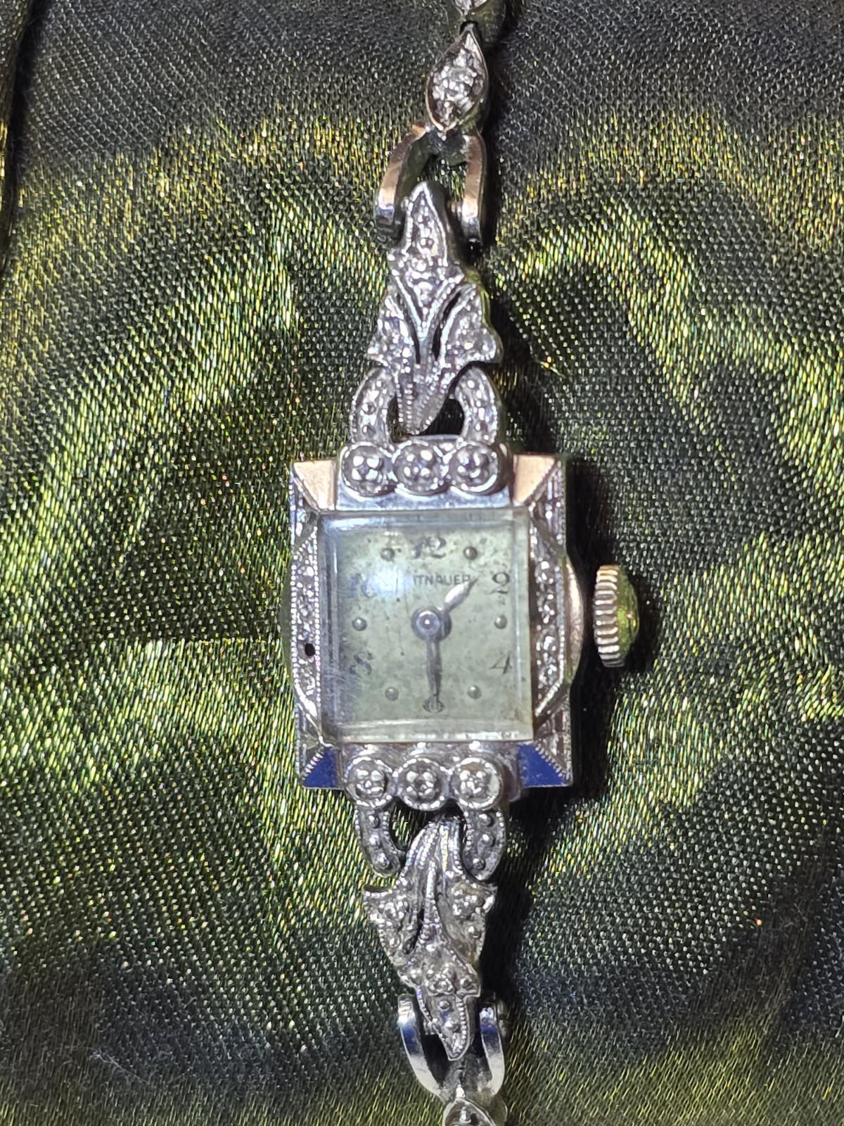 VTG WITTNAUER 14K WHITE GOLD DIAMOND LADIES Cocktail Watch Non-working 15.42g