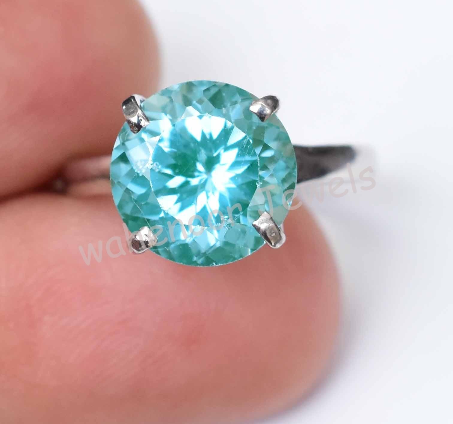Natural Paraiba Tourmaline Round 925 Sterling Silver Ring Certified Wedding Ring