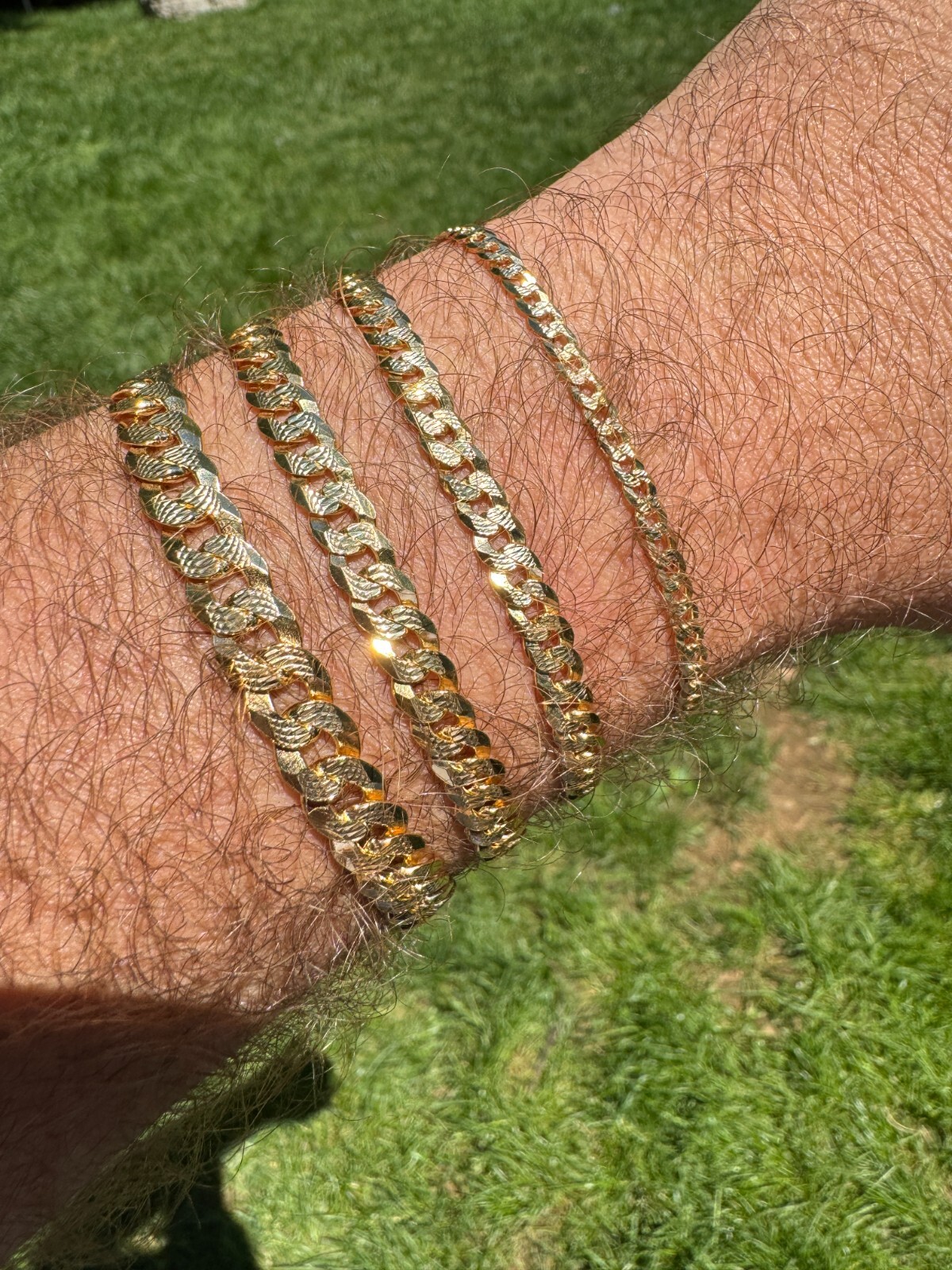 Real 14k Gold Plated Solid 925 Silver Diamond Cut Flat Cuban Bracelet 4-8mm