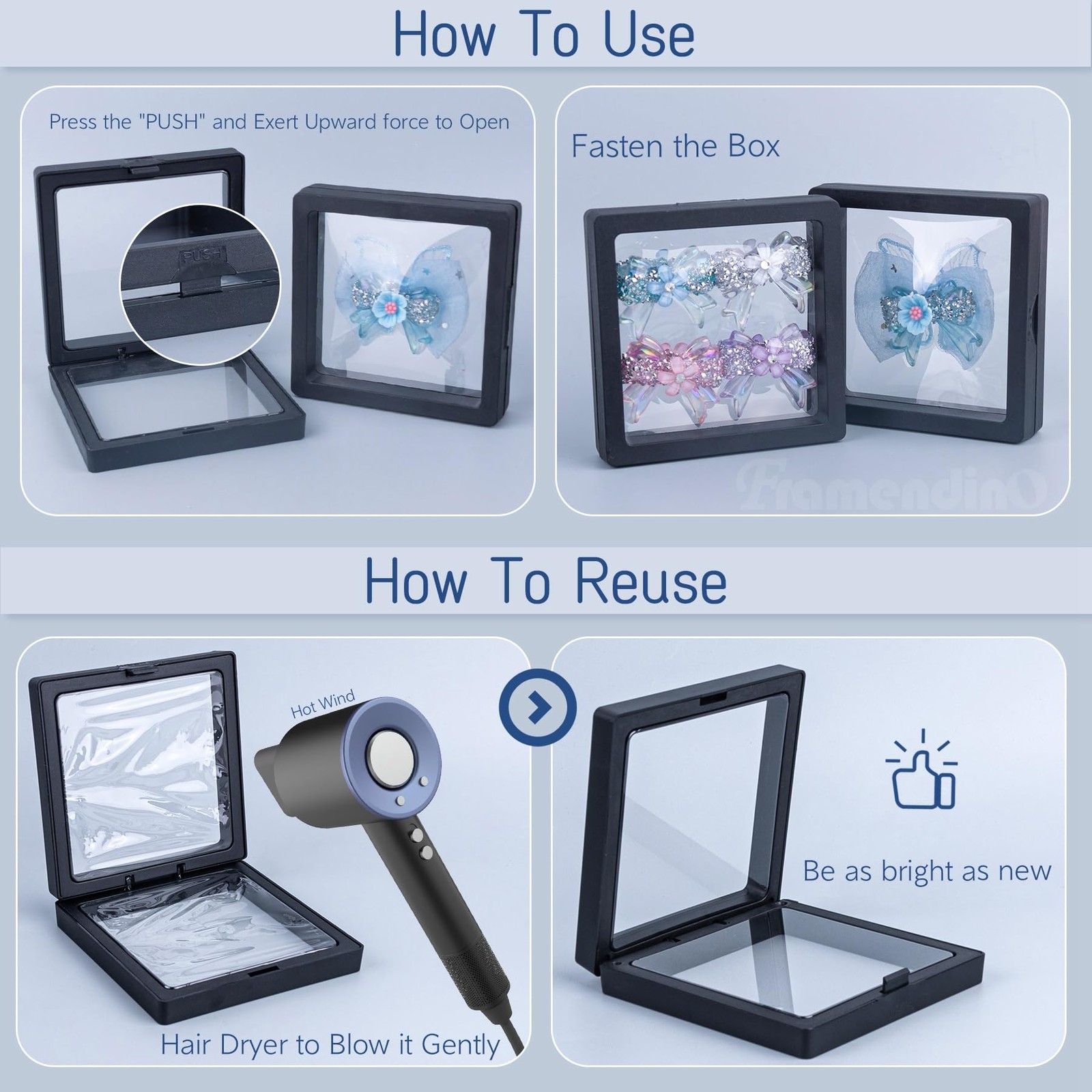 , 10 Pack 3D Floating Frame Display Case 3.5×3.5×0.8 PullOut PE Jewelry Box C…