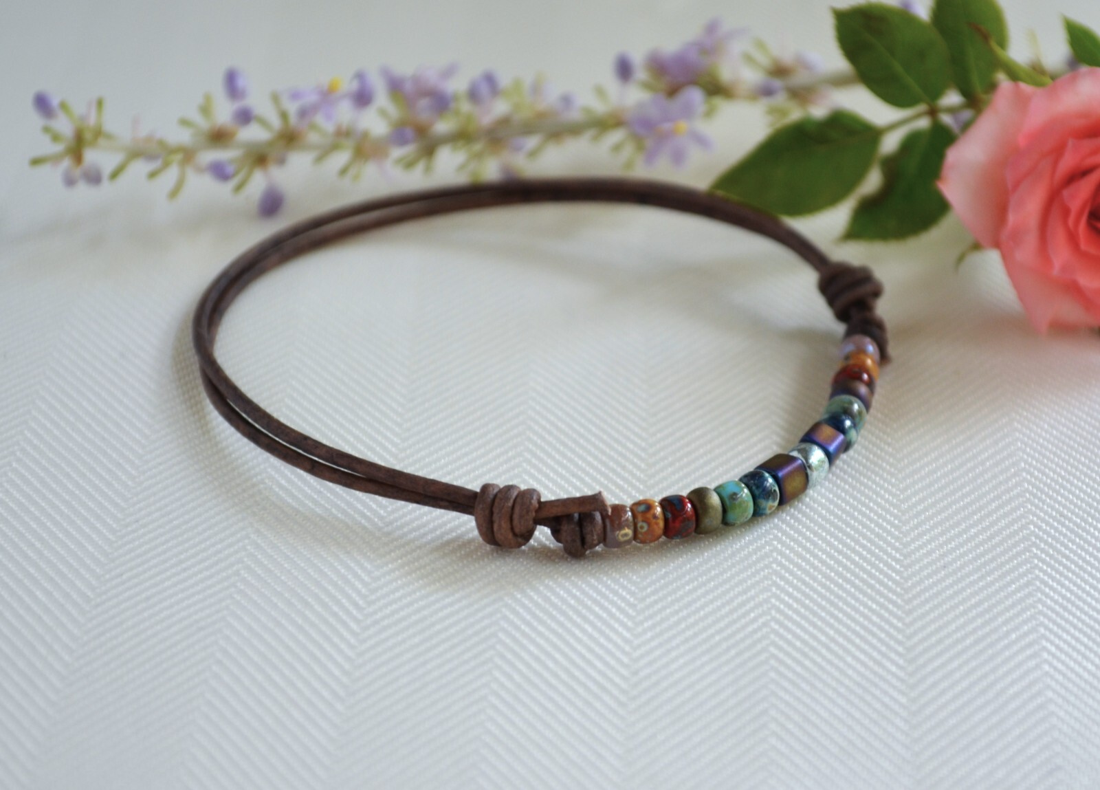 Multi-Color Bead Leather Anklet Beaded Ankle Bracelet Women’s Ankle Jewelry