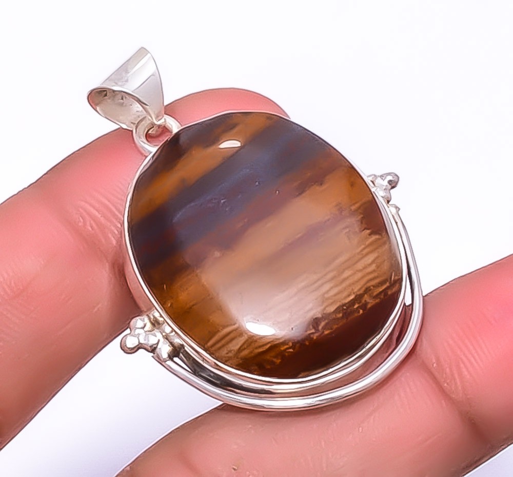 Natural Yellow Tiger Eye – South Africa 925 Silver Plated Pendant 1.56″ S6110