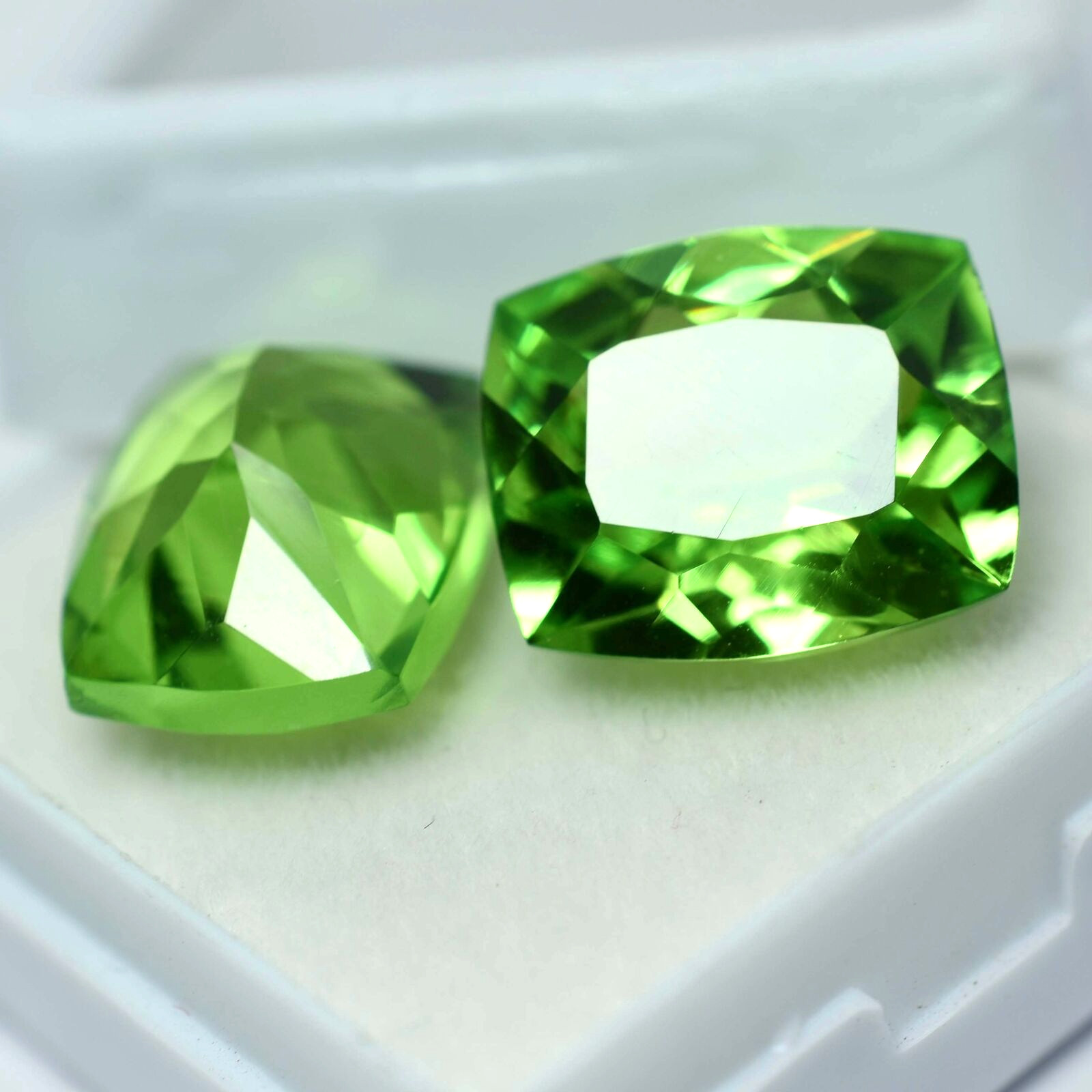 17.00 Ct Natural PERIDOT Faceted CERTIFIED Amazing Gems Green CUSHION Cut Pair