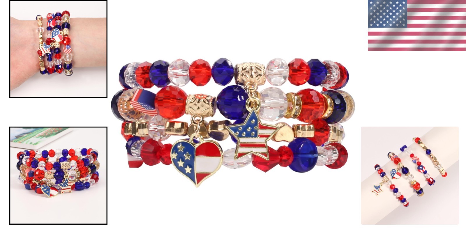 Stackable Patriotic Bracelets – 5 Piece Adjustable Beaded Set for 4th of July