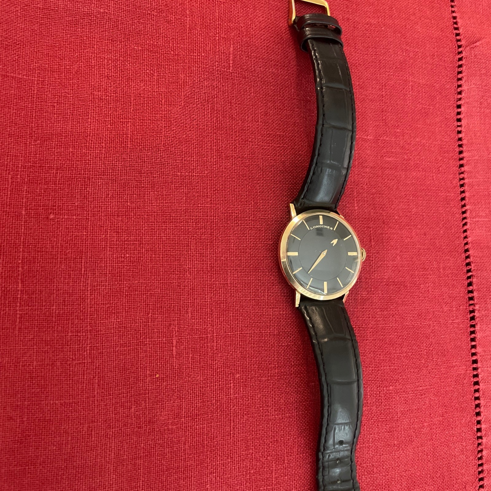 RARE Longines 1959 Mystery Dial/Black Dial 10K GF Mechanical Mens watch SERVICED