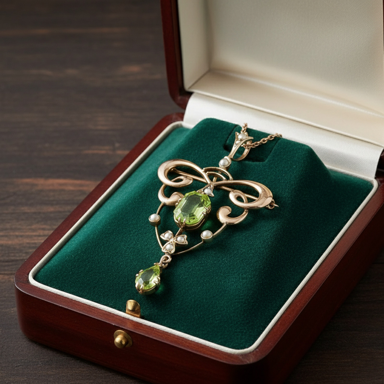 Antique Art Nouveau Seed Pearl Vintage Pendant/Brooch 925 Silver Emerald CZStone