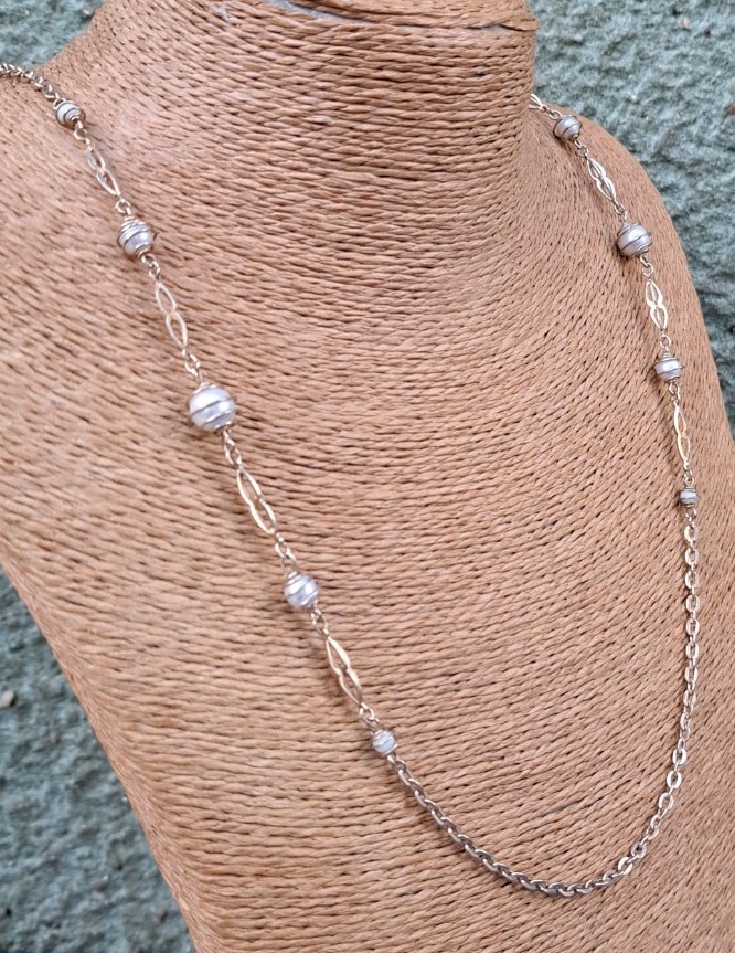 Vintage Sarah Coventry Necklace Art Deco Simulated Pearls,Gold tone XL 82cm 9