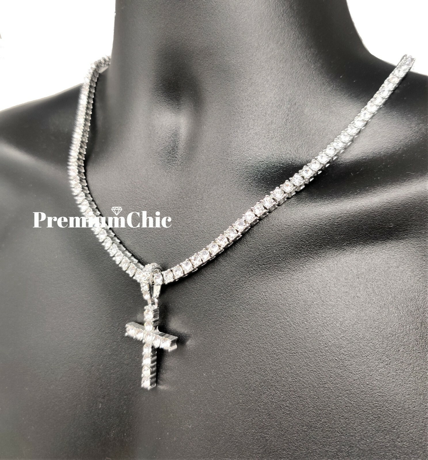 ICED Cross Pendant & Tennis Chain Choker Gold/Silver Plated Hip Hop CZ Necklace