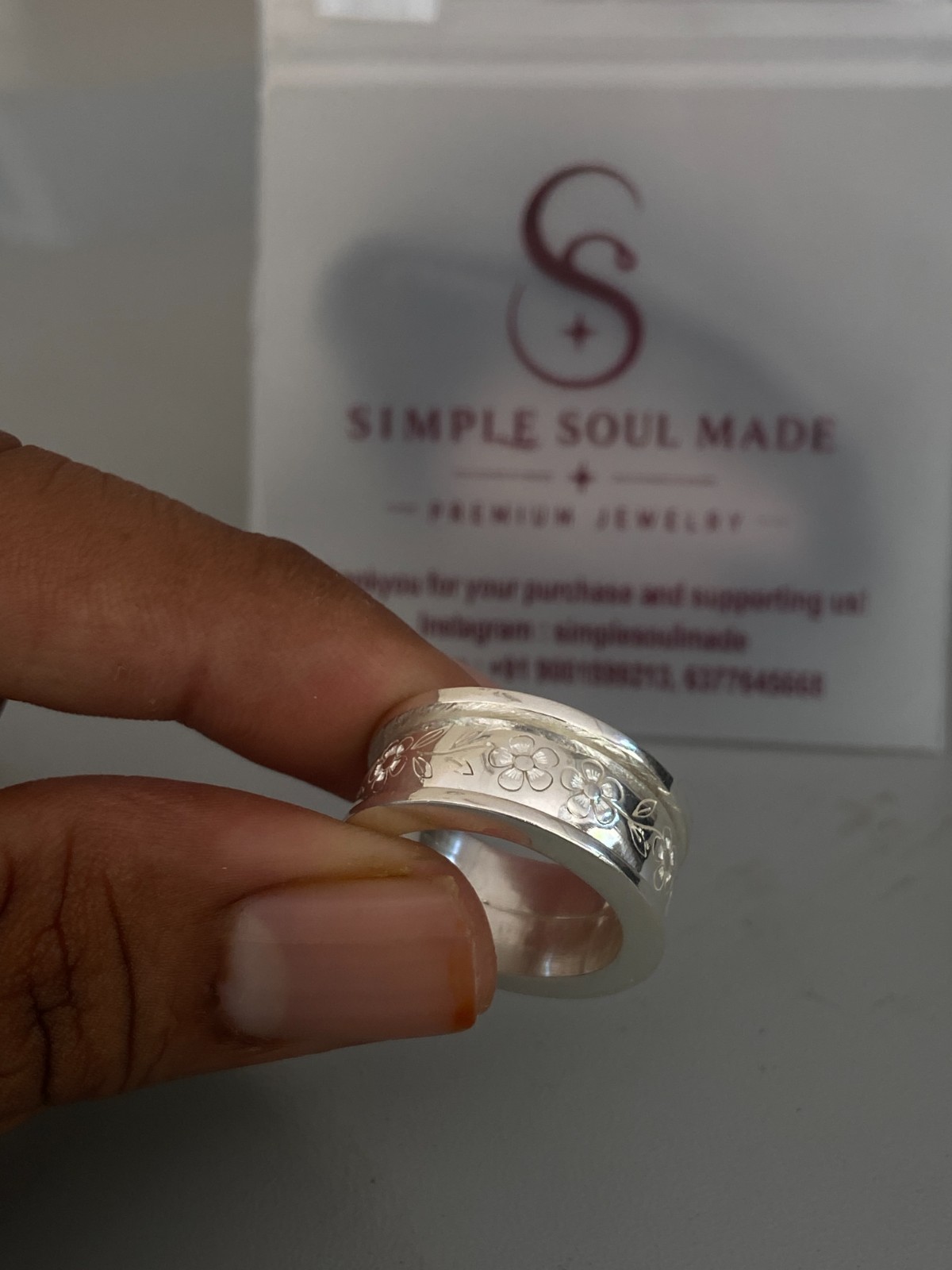 925 Sterling Silver Flower Spinner Ring Floral Meditation Band Wide