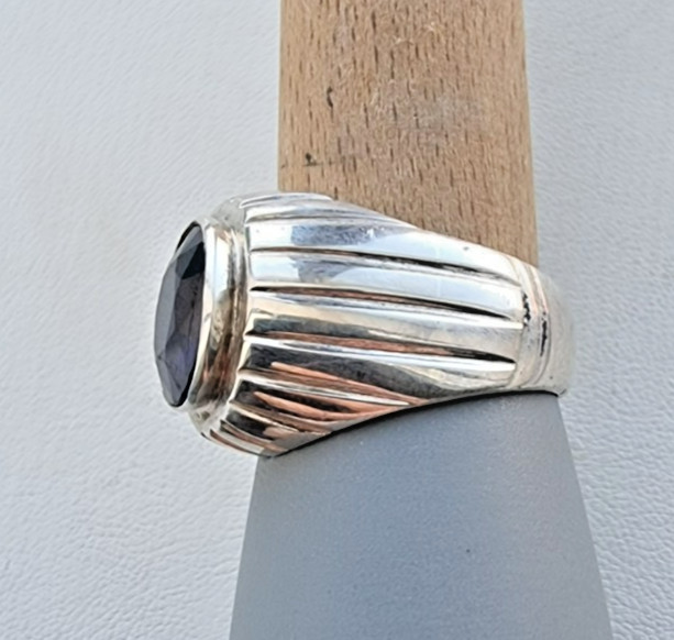 NATURAL 14×12 mm. BLUE SAPPHIRE MEN’S HEAVY 925 STERLING SILVER RING SZ 13.25