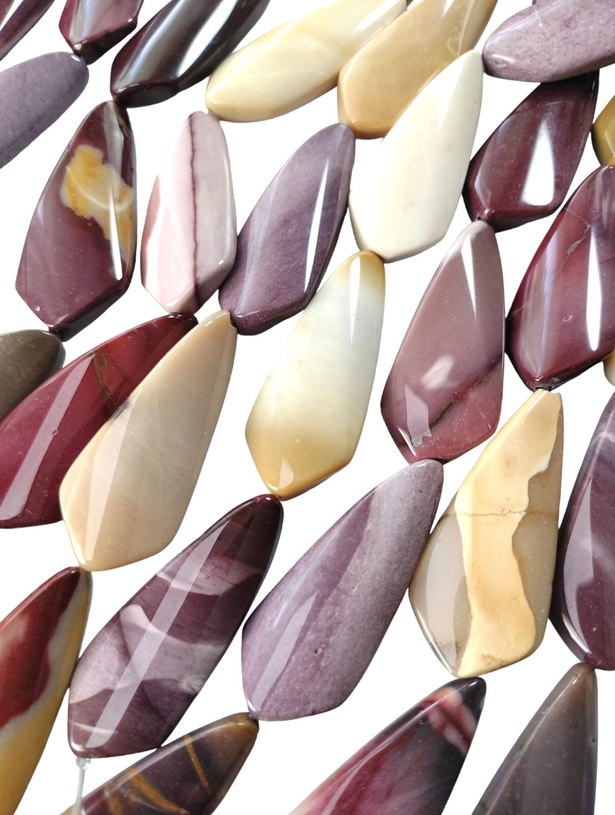 Moukaite Jasper 44x18mm Twist Kite Beads 15″ Strand / 9 Beads Mookaite Australia