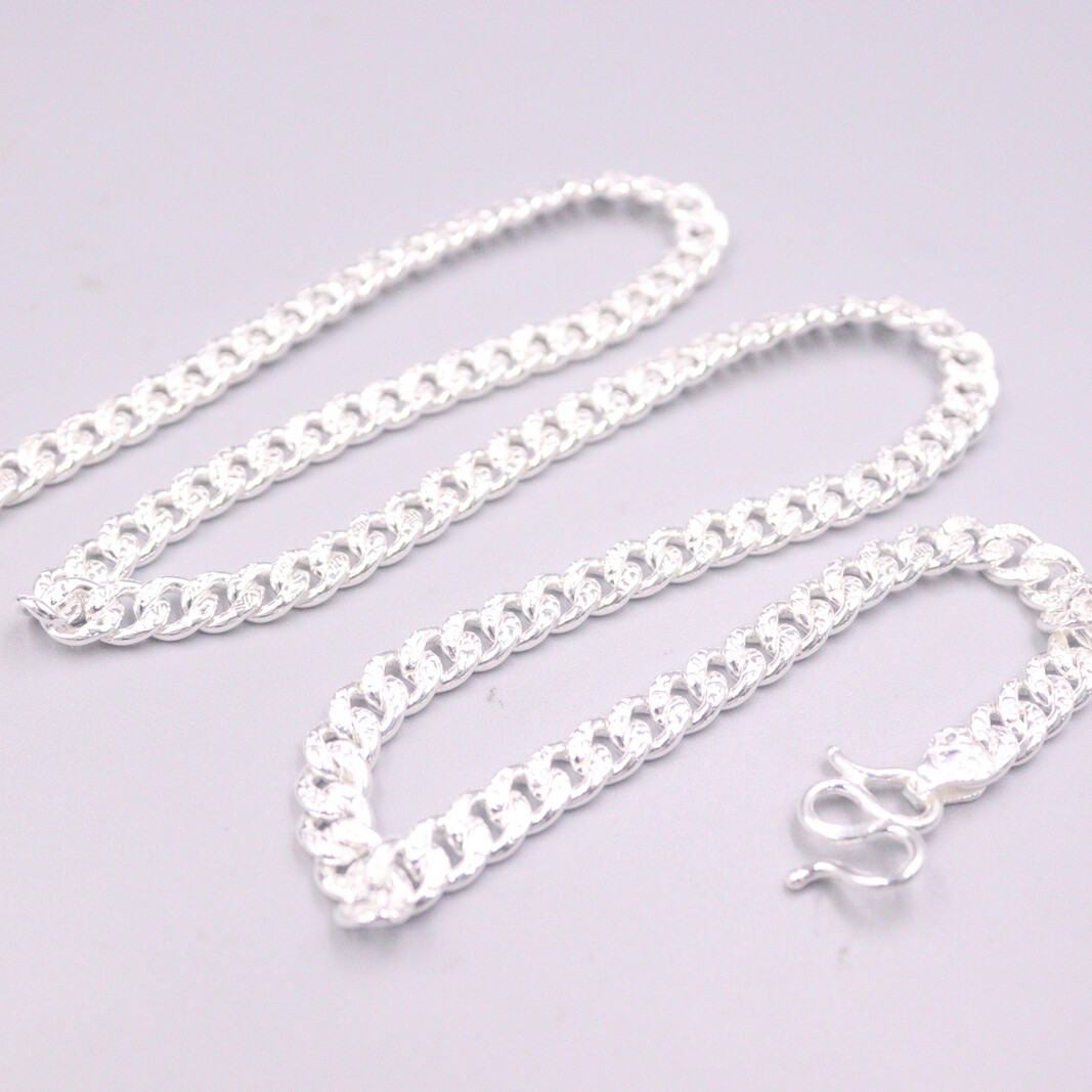 Real 999 Pure Silver Necklace For Men Women 6mm Curb Link Chain 20inch Length