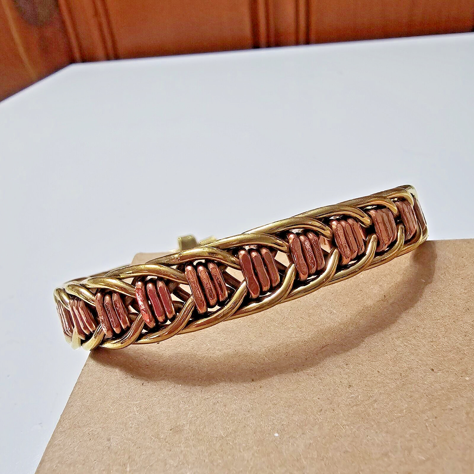 African- Brass & Copper Braided Cuff Bracelet – Handmade Kenya- New