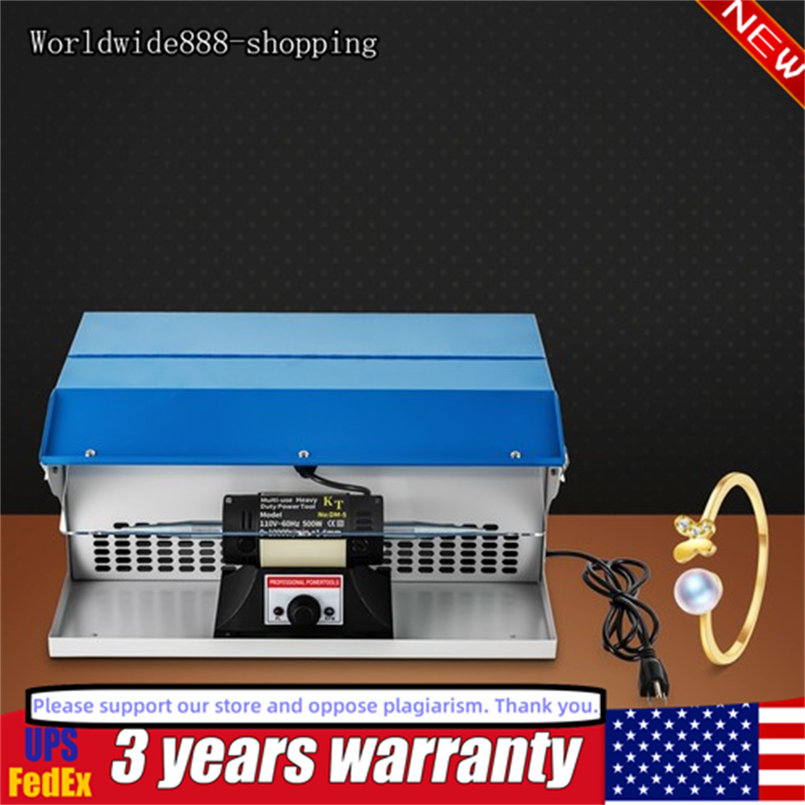 500W Polishing Buffing Machine Jewelry Polisher Table Top Dust Collector & Light