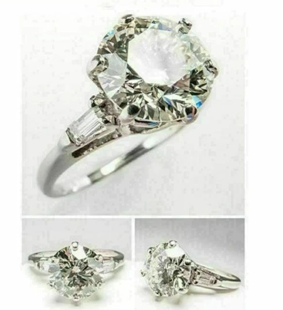 4Ct Round Cut Lab Created White Moissanite Engagement Ring 14K White Gold Plated