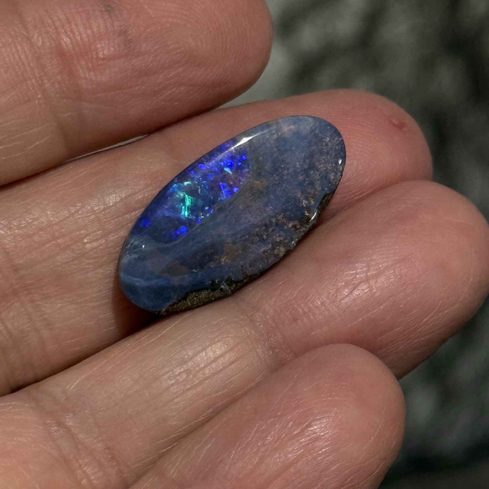 13.25ct 24x12x5mm Unique Blue Australian Boulder Opal Oval Cabochon Ring Gem