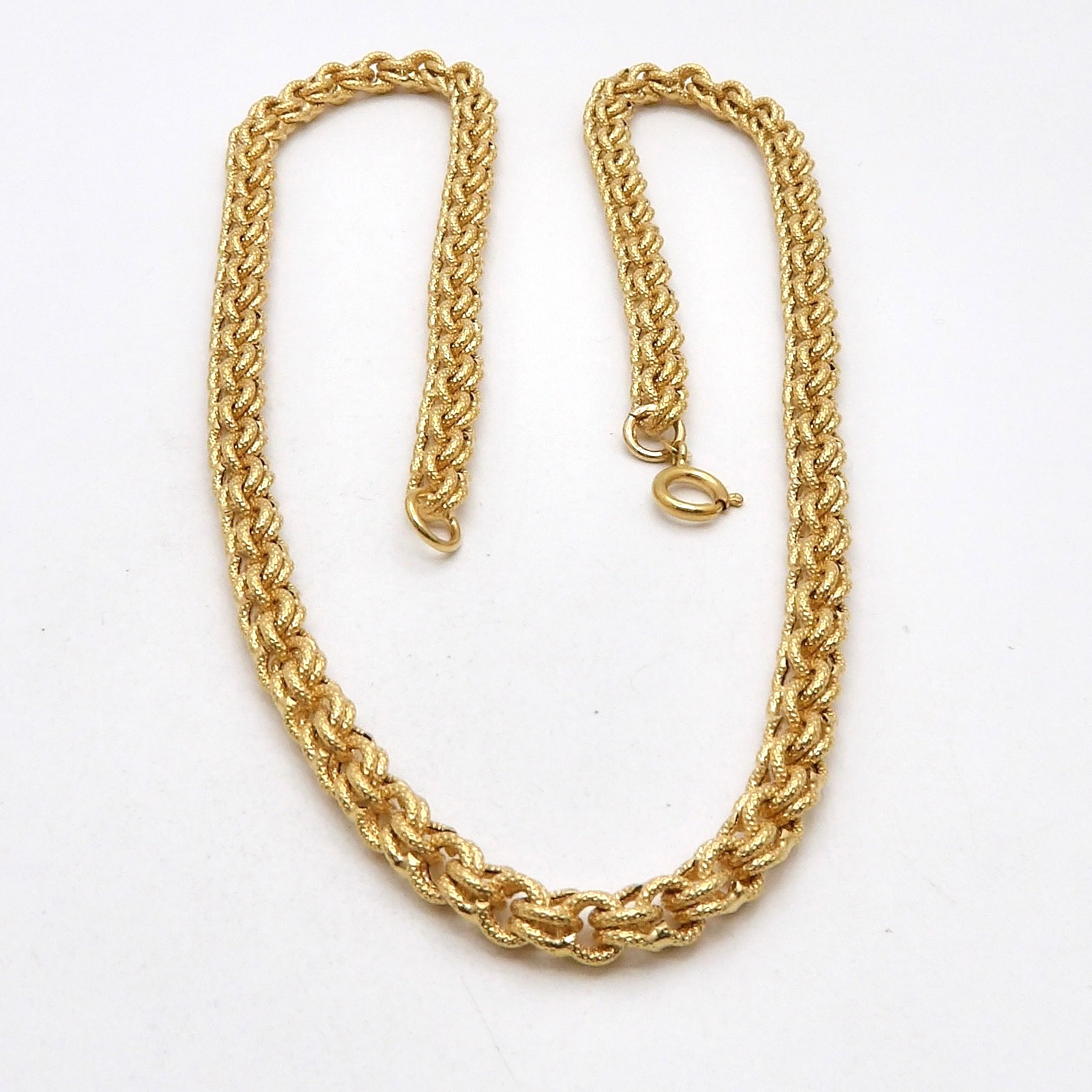 Solid 18k Gold Textured Chino Double Link Chain Necklace 20.5in 750 Italy 6mm
