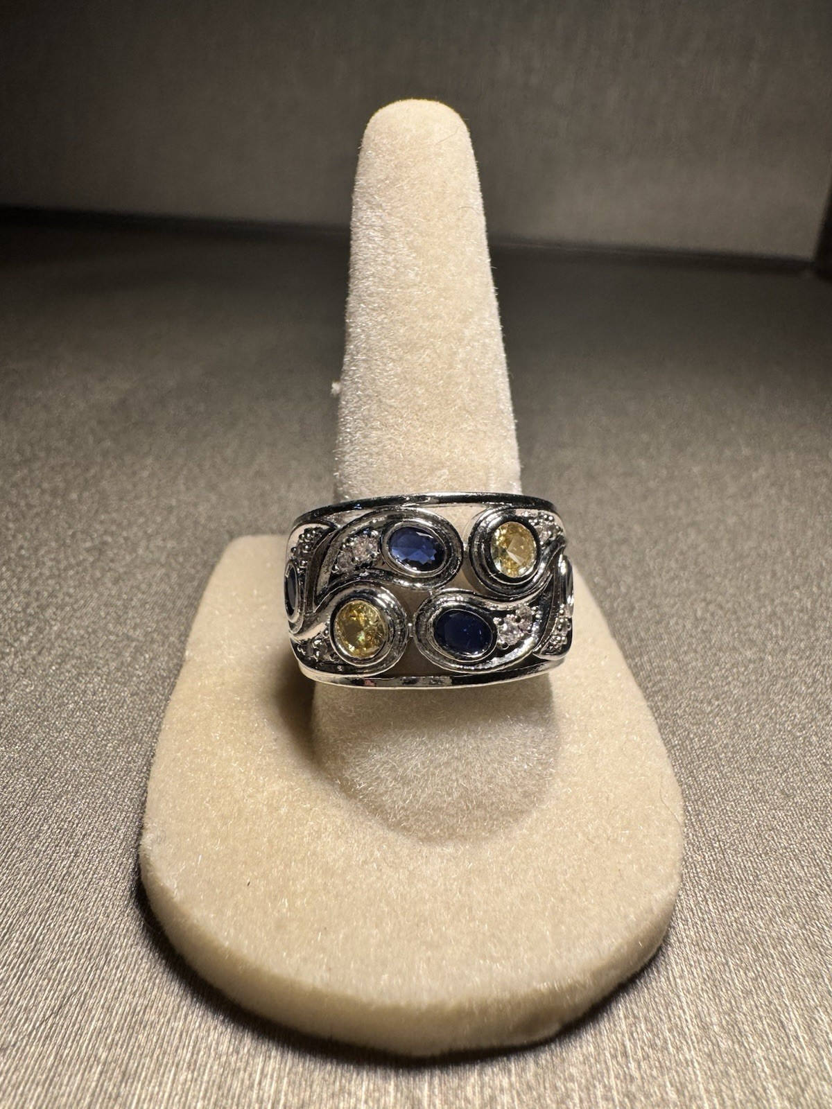 Mixed Lot Rings 6pc Silver & Gold Tone Clear Yellow Blue orange Stone Women