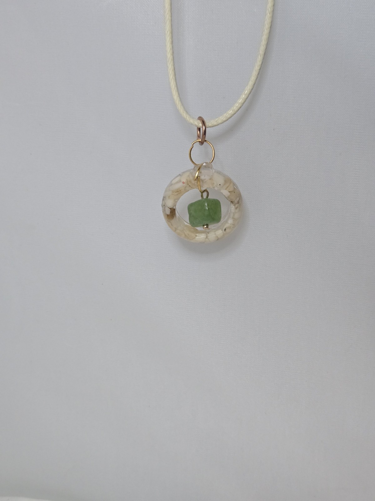 Handmade Raw Peridot & White Coral Resin Necklace August Birthstone Gemstone