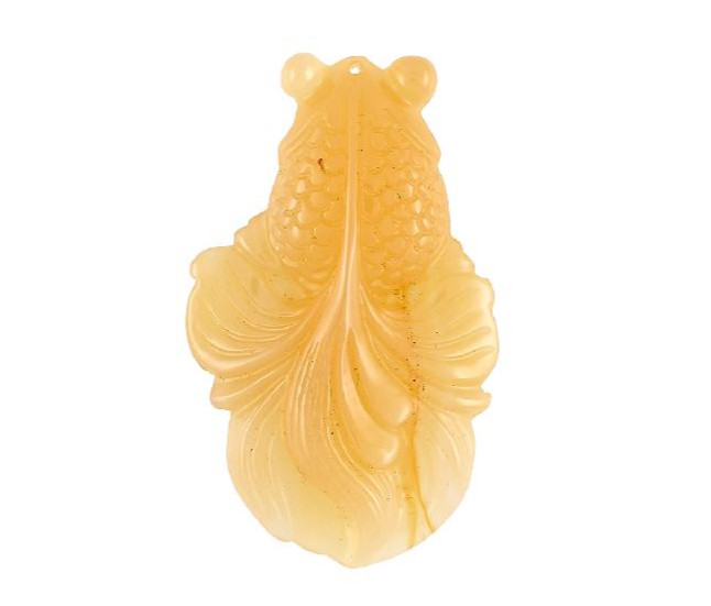 GIA Certified Pierced Carving Semi Transparent Orange Yellow Chalcedony Fish