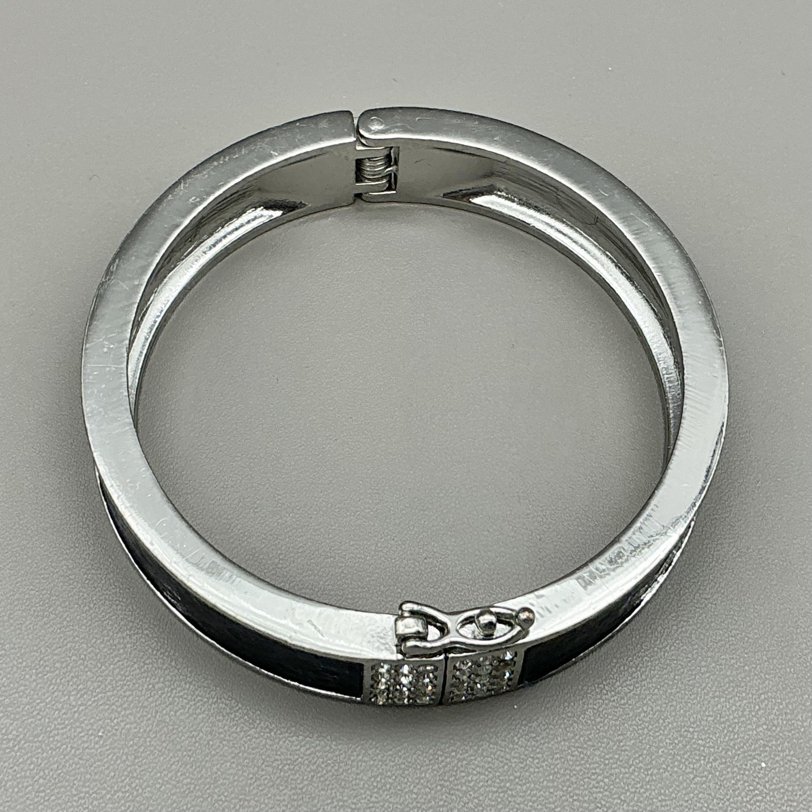 Ann Taylor Bracelet Blue Enamel Bangle Silver Tone Crystal Hook Clasp Womens