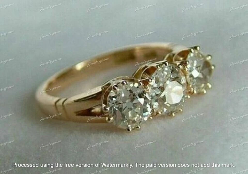 2Ct Round Cut Lab-Created Diamond 3 Stone Wedding Ring 14K Yellow Gold Plated