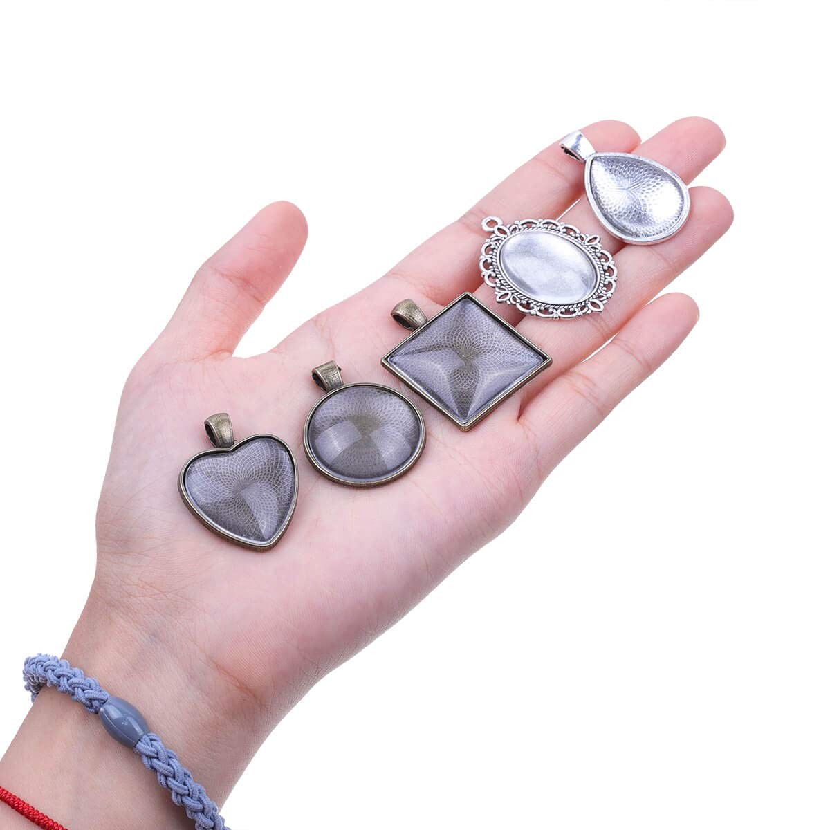 Anezus 60Pcs Pendant Trays, Bezel Trays Blanks Bronze,Clear,Silver