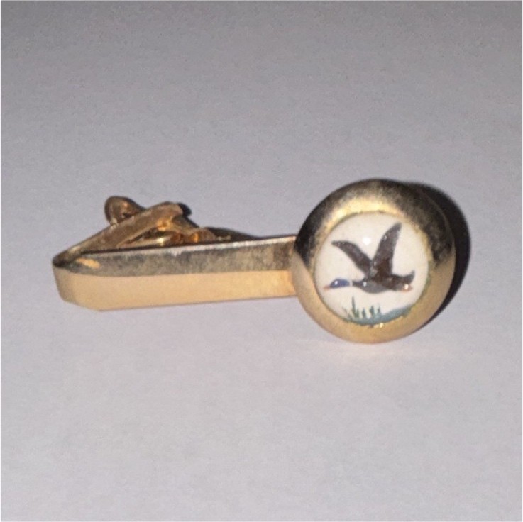 Men’s Gold Tone Tie Bar Clip, Round Face Bird Emblem, No Stone