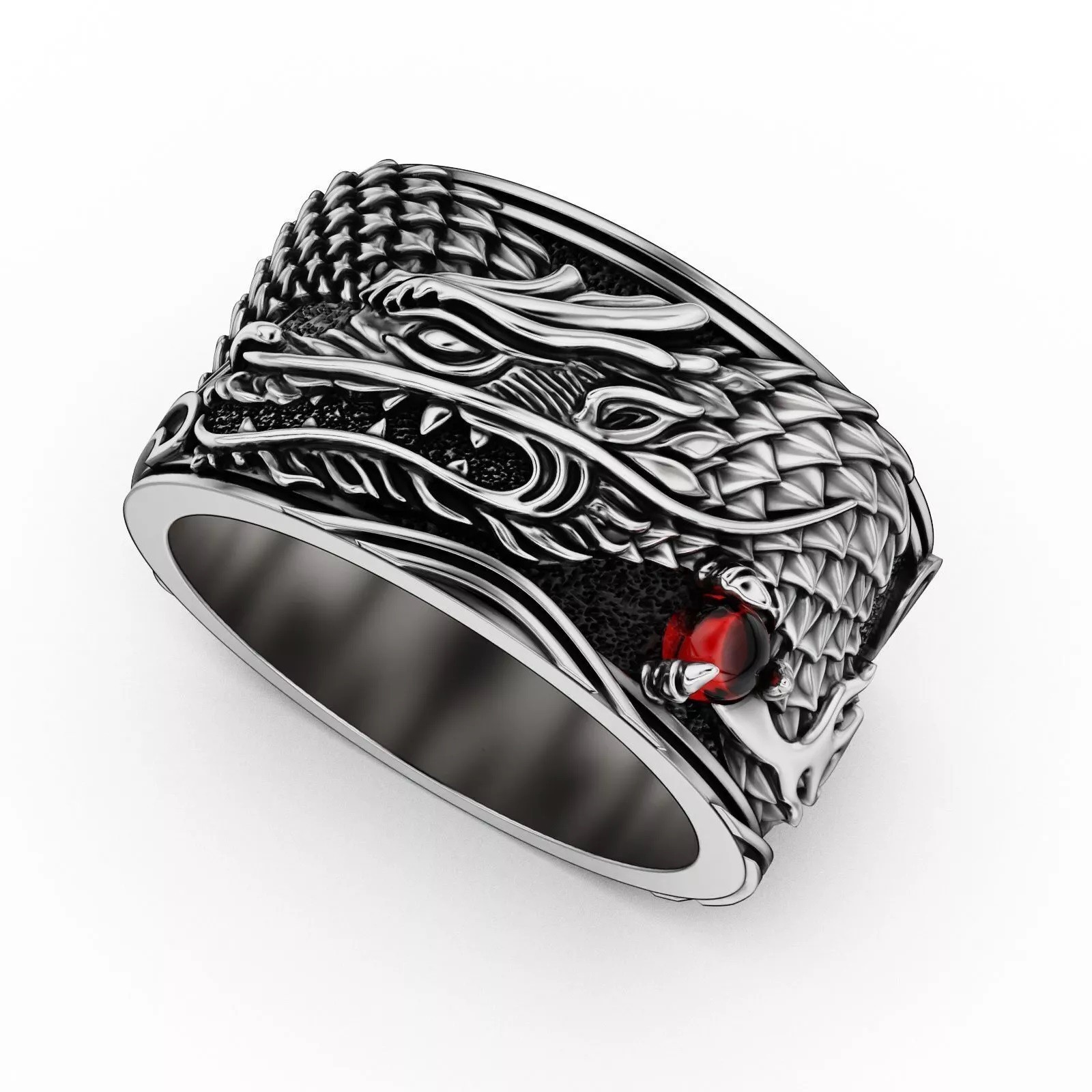 Oxidized Men’s Japanese Dragon Gothic Punk 925 Sterling Silver Statement Rings