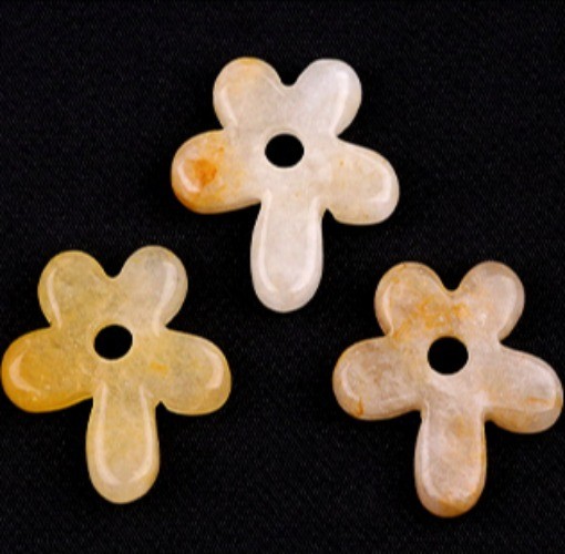 10pcs Natural Yellow Jade Stone Hollow Flower Pendant DIY Jewelry Making 31x35mm