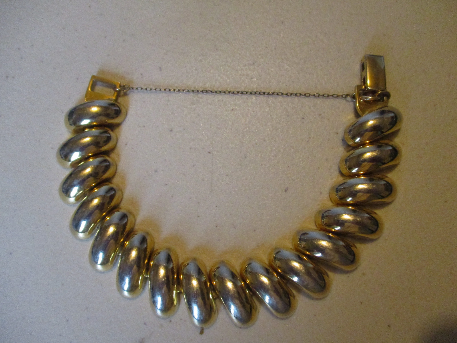 Vintage Signed Napier Gold Tone Link Costume Bracelet with Safety Chain!
