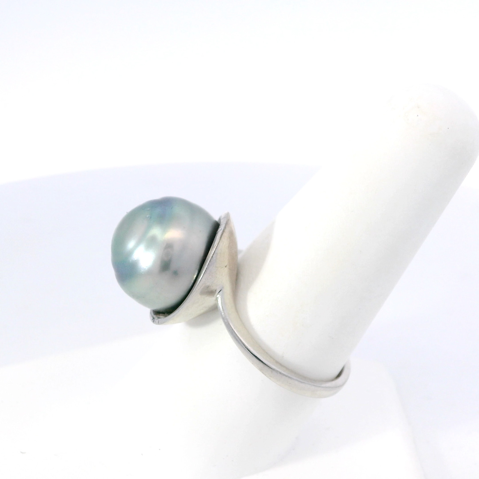 925 Sterling Silver 13.4mm Genuine Natural Tahitian Pearl Ring Size 9