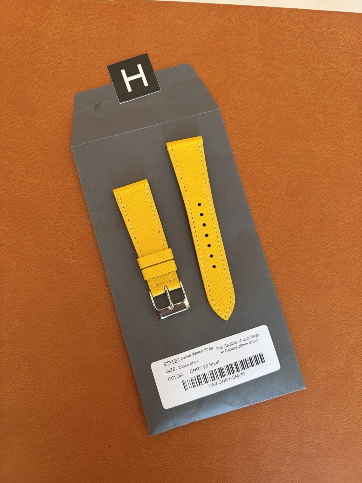 Hodinkee Gambier SHORT Yellow 20mm Leather Watch Band with Buckle NOS Unused