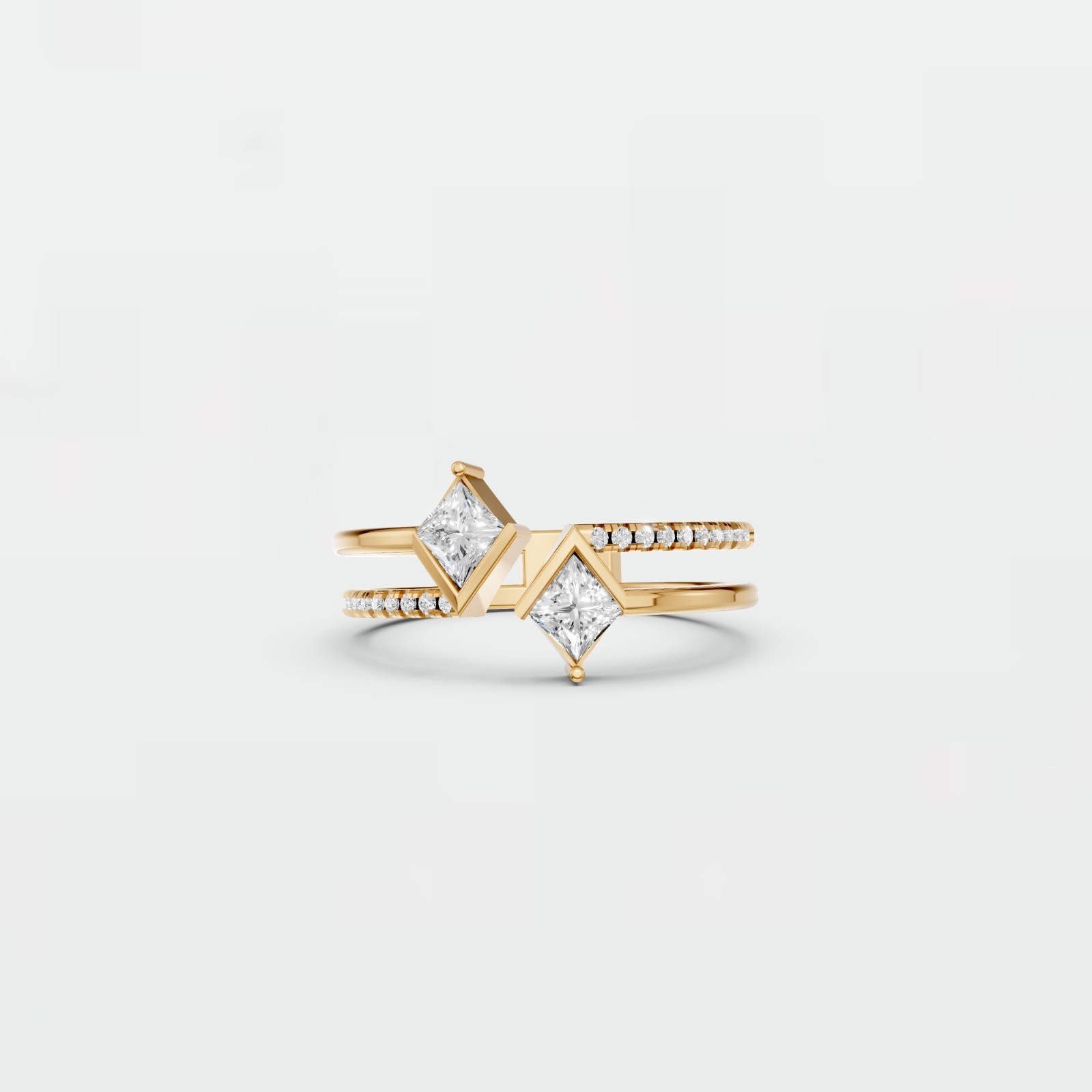 Open Bypass Ring Kite & Round Lab Grown Diamond Pave Setting Stackable Ring