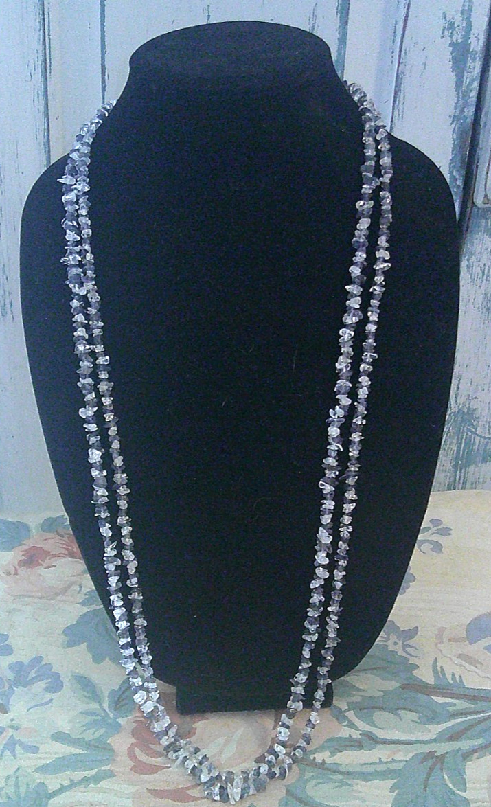 2 Natural Gemstone Chip Crystals Pebbles Necklace 18” long