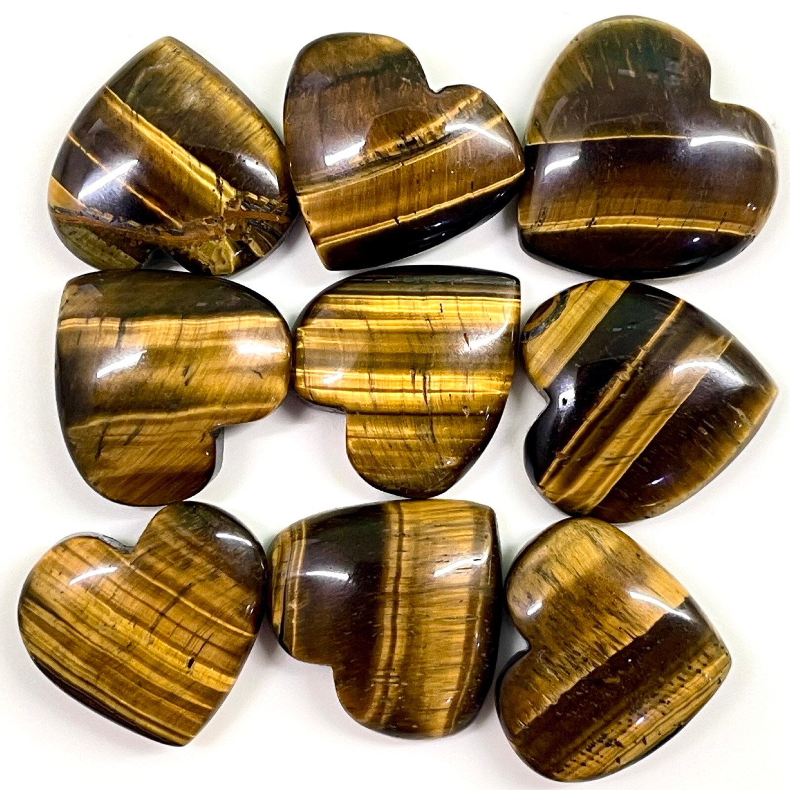 9 Pcs Natural Tiger Eye 22-25mm Huge Heart Shape Pendant Size Gemstones Lot