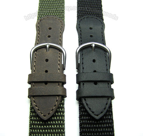 17mm 18mm 19mm 20mm Leather & Nylon Replacement Watchband Strap for Sports Watch