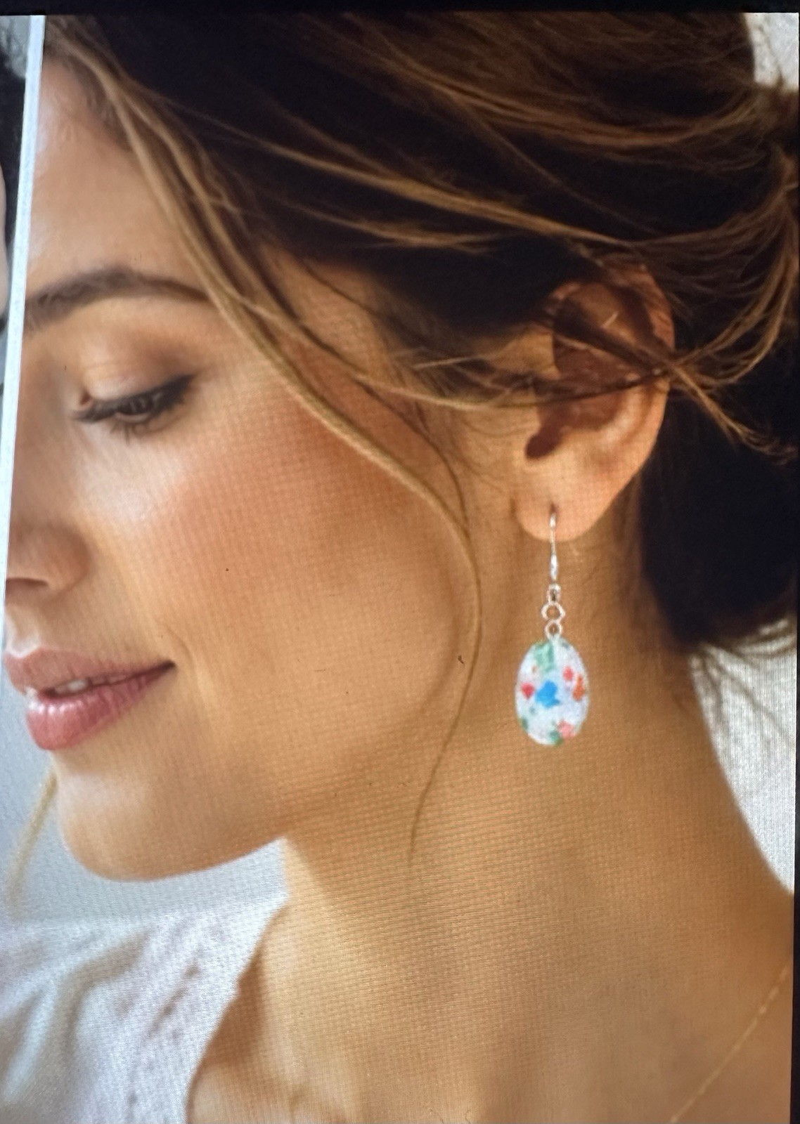 Multicolour Resin Oval Dangle/Drop Hook Earrings, Lobe, Handmade, No Stone